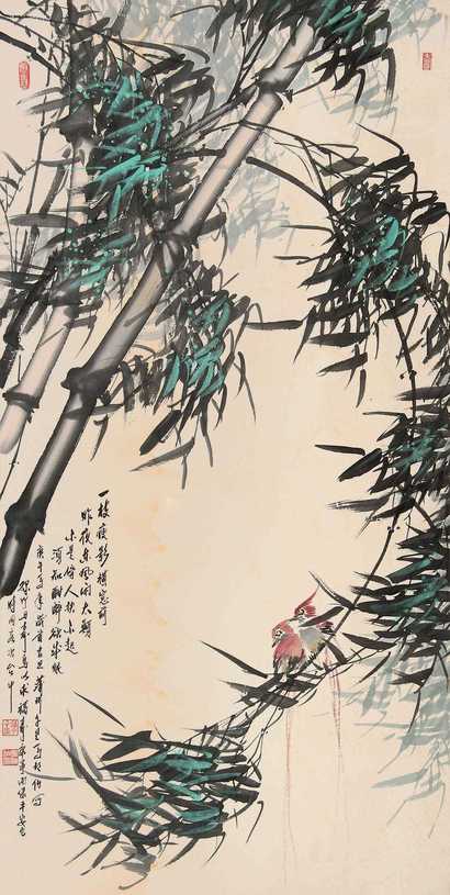 马相伯 竹雀图 立轴